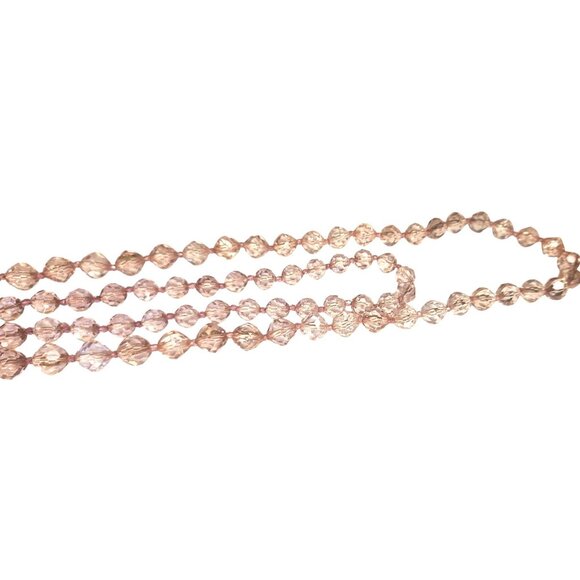 Vintage Necklace Pink Acrylic Faceted Beaded Double Strand Lobster Clasp - Picture 5 of 5